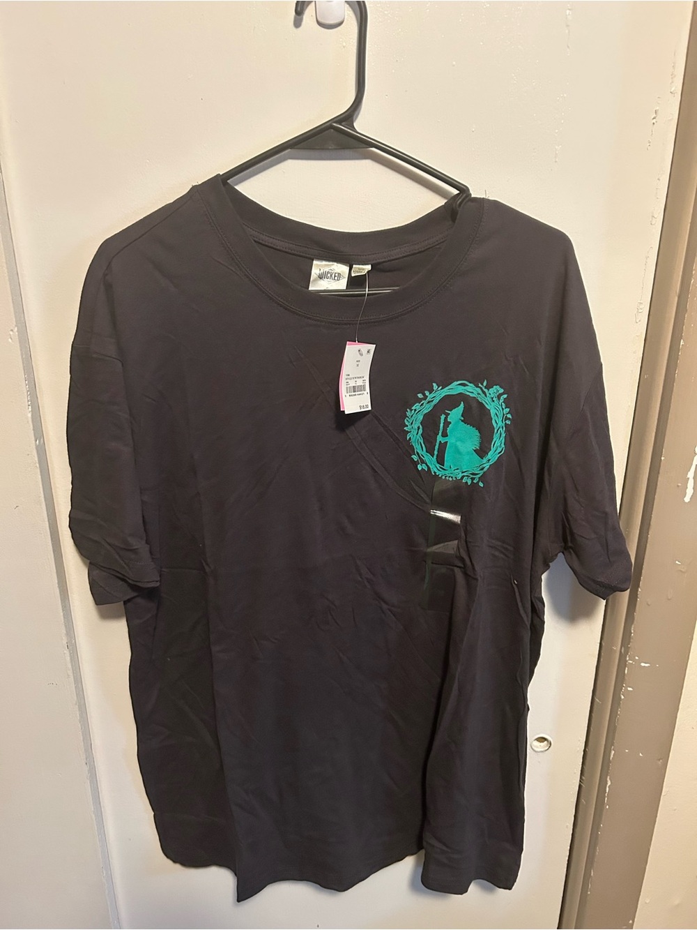 Men's Black Short-Sleeve Tee with Teal Crest Graphic
